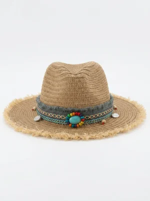 Chapeau fedora paille de papier femme bohème été - Vue 1 - chapeau fedora