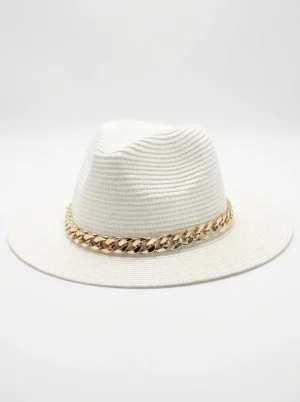 Chapeau fedora paille large bord soleil moderne femme - Vue 1 - chapeau fedora