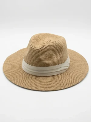 Chapeau fedora paille tissée bord large soleil mixte - Vue 1 - chapeau fedora